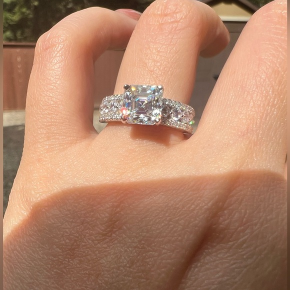 Brand New Moissanite Asscher Cut 2CT Ring 18K White Gold Plated Sterling Silver - Picture 11 of 16